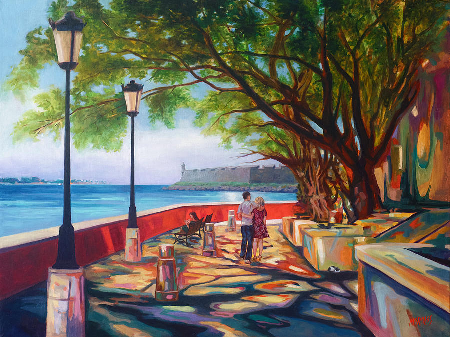 900x675 Paseo De La Princesa Painting By Ben Morales Correa - Old San Juan Painting