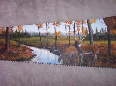 400x296 Painted Hand Saw Blade Deer Antlers Hunting Cabin Decor - Old Saw Blades Painting