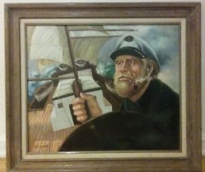 300x251 Old Sea Captain 80s Oil On Canvas. 26x30 Old Wood Frame Billy - Old Sea Captain Oil Painting