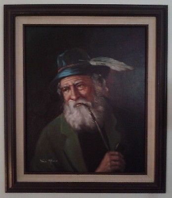 348x400 Van Meer Oil On Canvas Painting Signed Old Sea Captain Ship - Old Sea Captain Oil Painting