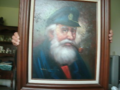 400x300 Vintage Original Oil Painting W. Dawson Old Sea Captain - Old Sea Captain Oil Painting