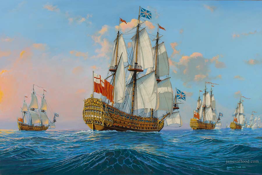 900x600 Paintings Of 17th Century Tall Ships, Ships Of The Line - Old Ship Painting