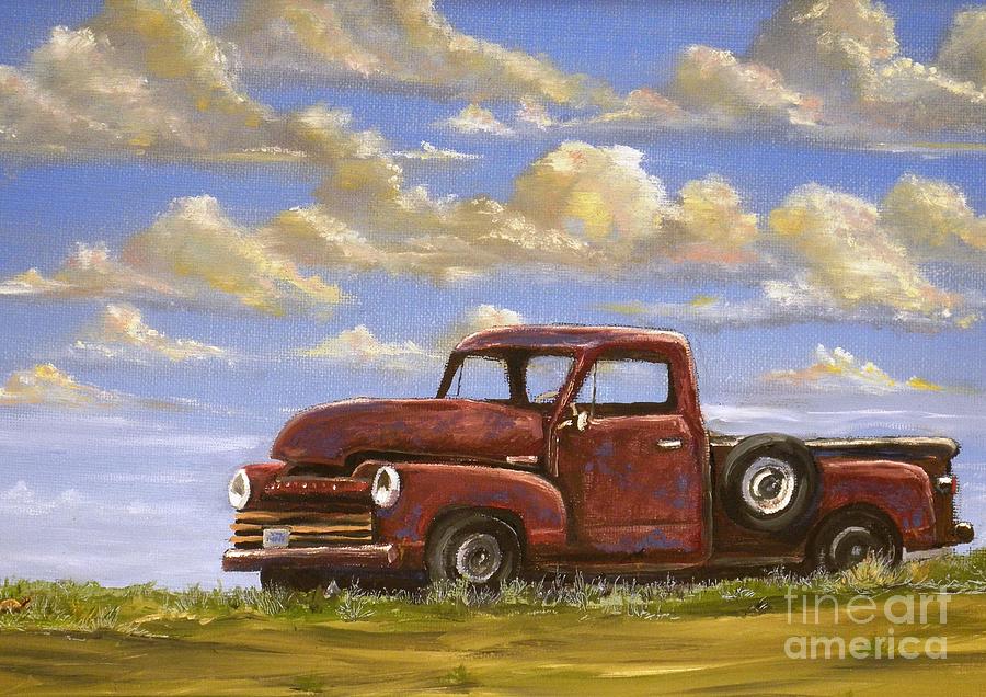 900x636 Partly Cloudy With A Chance Of Truck Painting By Alan Wilcox - Old Truck Painting