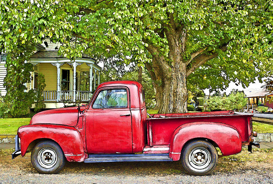 900x606 The Old Red Truck Painting By Ginger Sanders - Old Truck Painting