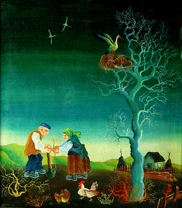 600x687 My Old Village Painting By Leon Zernitsky - Old Village Painting