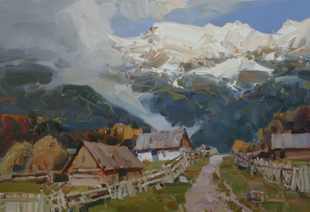 1200x819 Old Village (Aleksander Babich) - Old Village Painting