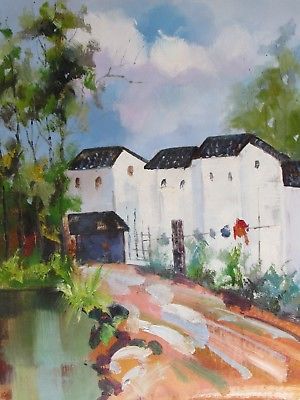300x400 Abstract Old Village Large Oil Painting Canvas Original European - Old Village Painting