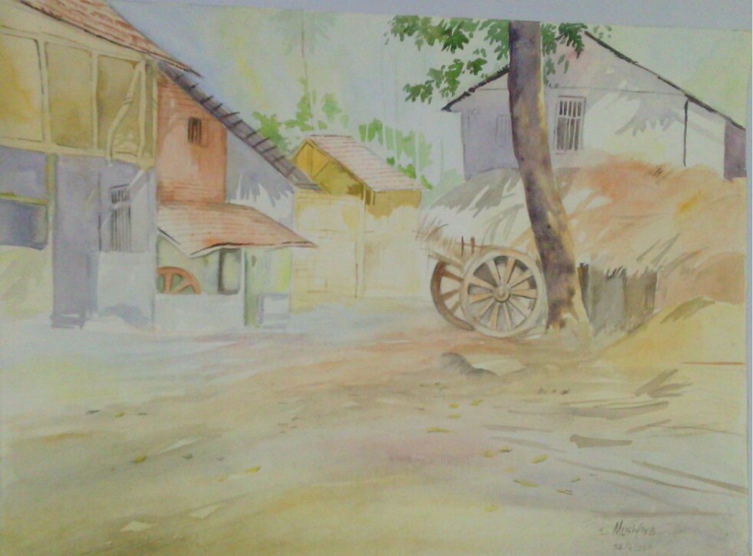 1500x1108 Old Village Sri Lankan Art Gallery - Old Village Painting