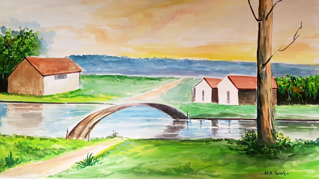 1280x720 Drawing Of Old Village Home Art Canvas - Old Village Painting