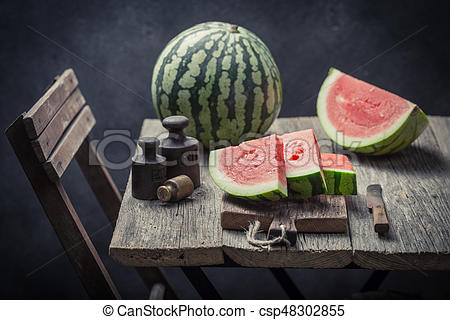 450x320 Sweet Watermelon On An Old Wooden Table. - Old Watermelon Painting