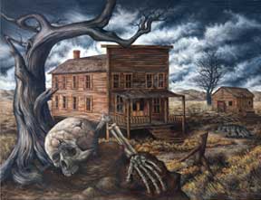 288x221 J D Lewis Wildlife Prints - Old West Town Painting