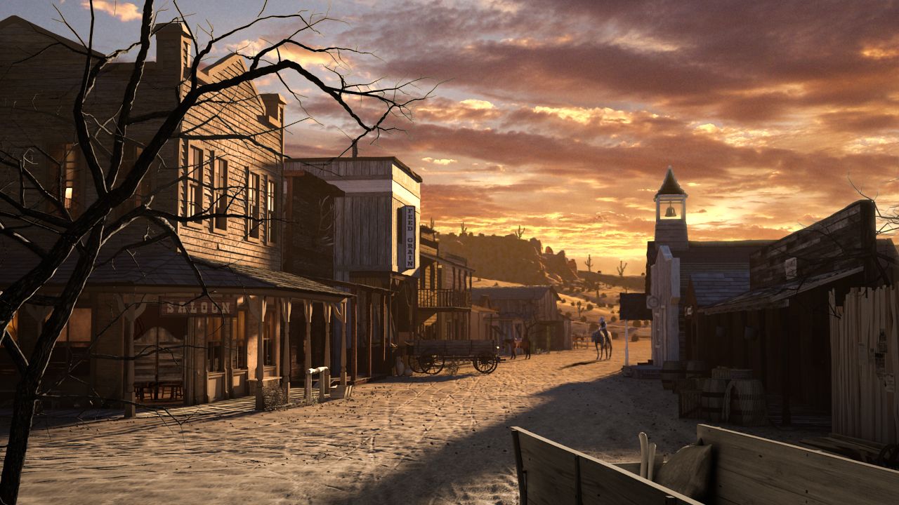 1280x720 Painting Old West Saloon Town Of The Old West That Western - Old West Town Painting