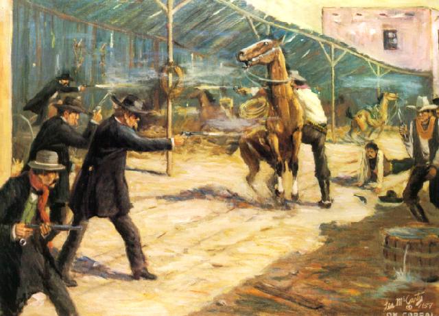 640x461 Gun Fight - Old West Town Painting