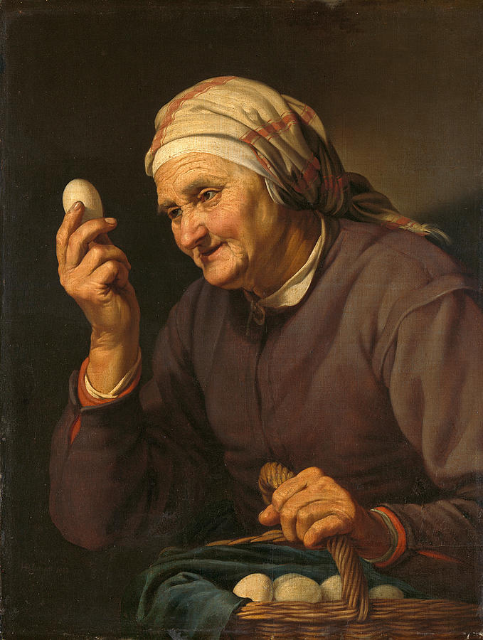 679x900 Old Woman Selling Eggs Painting By Hendrick Bloemaert - Old Woman Painting