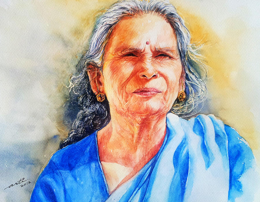 900x698 Autumn Of Life Painting By Arti Chauhan - Old Woman Painting