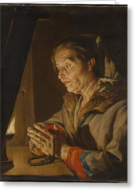 455x646 Old Woman Praying Painting By Matthias Stom - Old Woman Praying Painting