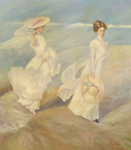 262x300 Ladies On Beach In White Dresses 20 X 24 Hq Old World Oil Painting - Old World Painting
