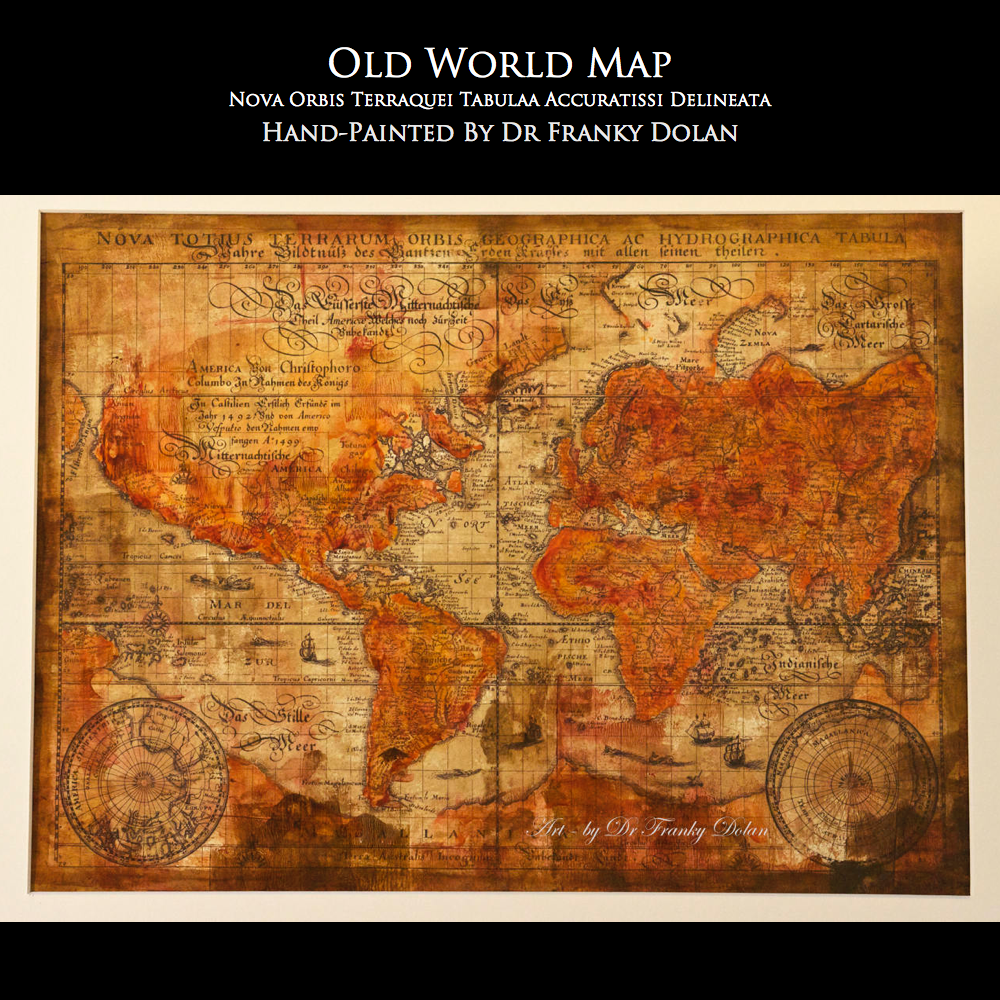 1000x1000 Hand Painted Old World Map Matted 16x20 Painting Print By Dr - Old World Painting