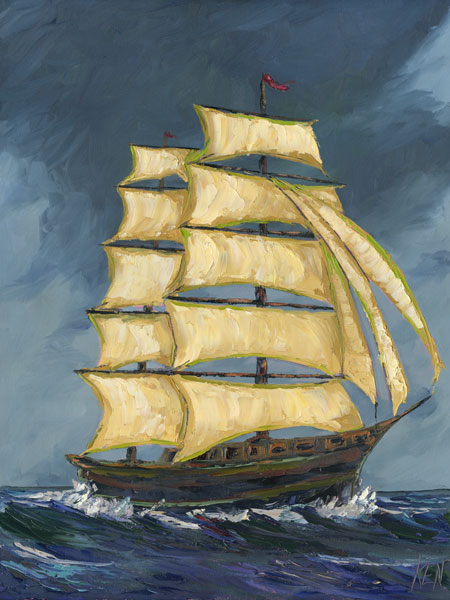 450x600 Old Yankee Clipper Sailing Ship Seascape Oil Painting Ken - Old Yankee Painting