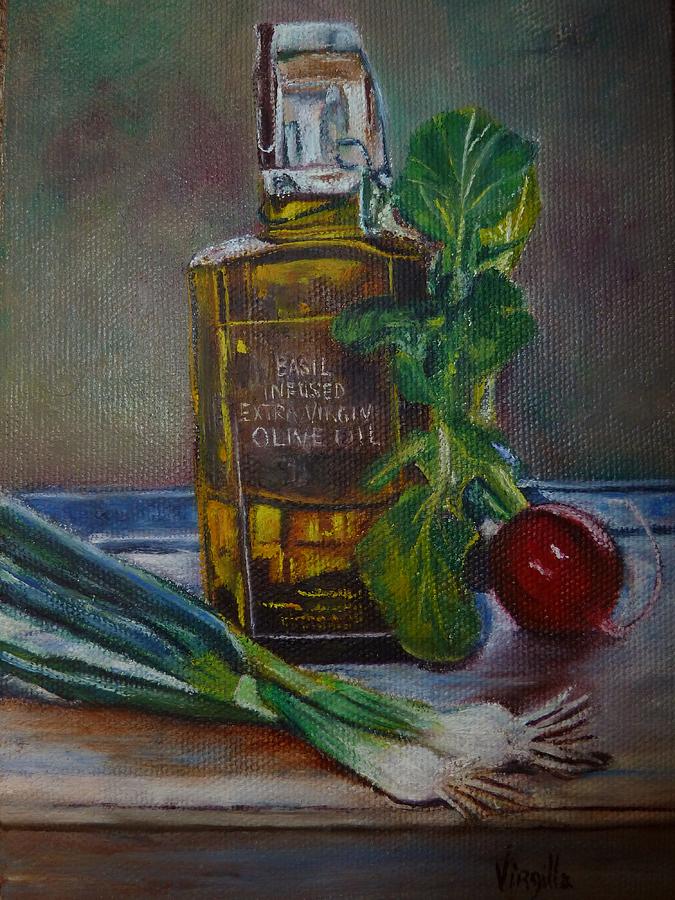 675x900 Olive Oil With Onions And Radish Painting By Virgilla Lammons - Olive Oil Painting