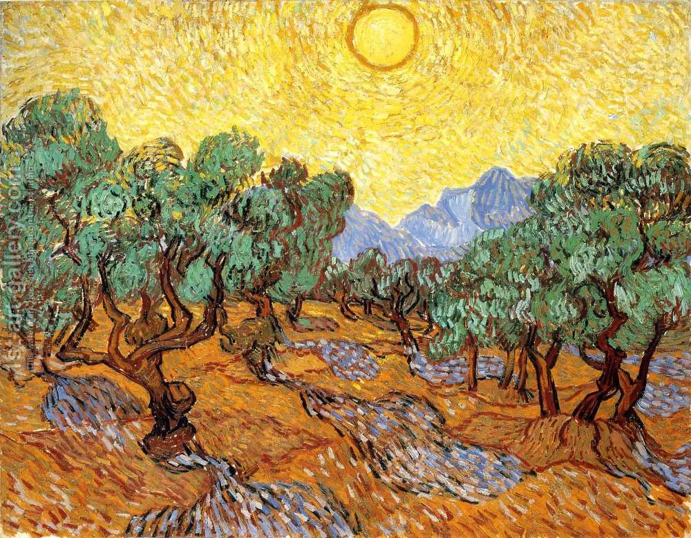 1000x779 Olive Trees With Yellow Sky And Sun Vincent Van Gogh Reproduction - Olive Tree Painting