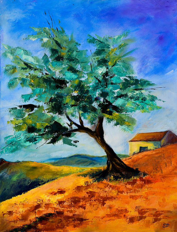 688x900 Olive Tree On The Hill Painting By Elise Palmigiani - Olive Tree Painting