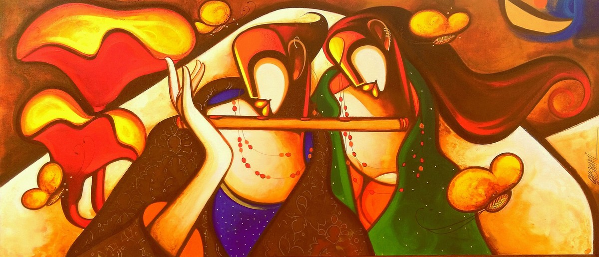 1200x515 Moods By Artist Om Swami Expressionism, Painting Mojarto 194501 - Om Canvas Painting