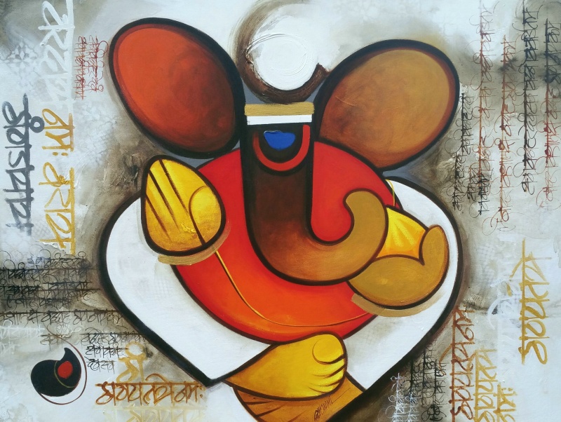 800x602 Ganesha 1 By Artist Om Swami Religious Art Acrylic Paintings - Om Painting