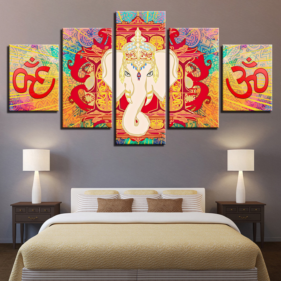 960x960 Canvas Hd Prints Poster Wall Art Framework 5 Pieces Hindu God - Om Painting On Canvas