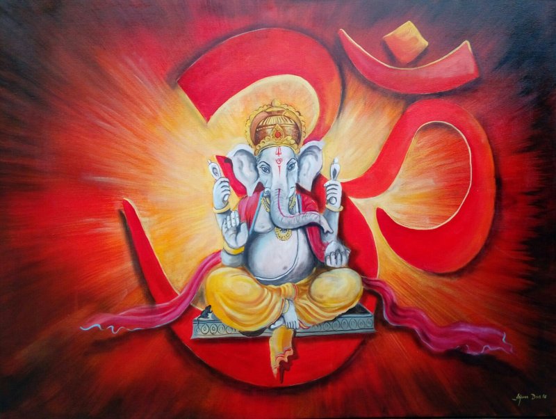 800x602 Om Ganesha By Artist Arjun Das Religious Art Acrylic Paintings - Om Painting On Canvas