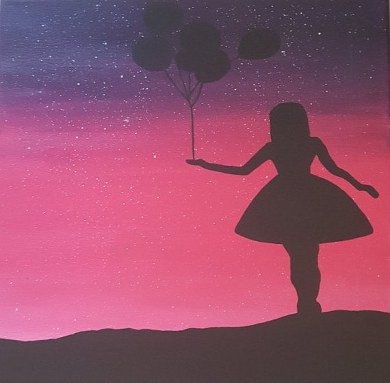 570x559 Pink And Purple Ombre Canvas Painting With Stars Amp Girl W - Ombre Painting