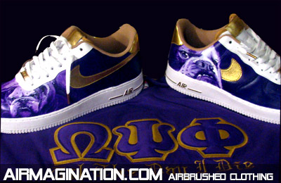 400x260 Airbrushed Omega Psi Phi Shoes Custom Que Dog Air Force Ones - Omega Psi Phi Painting