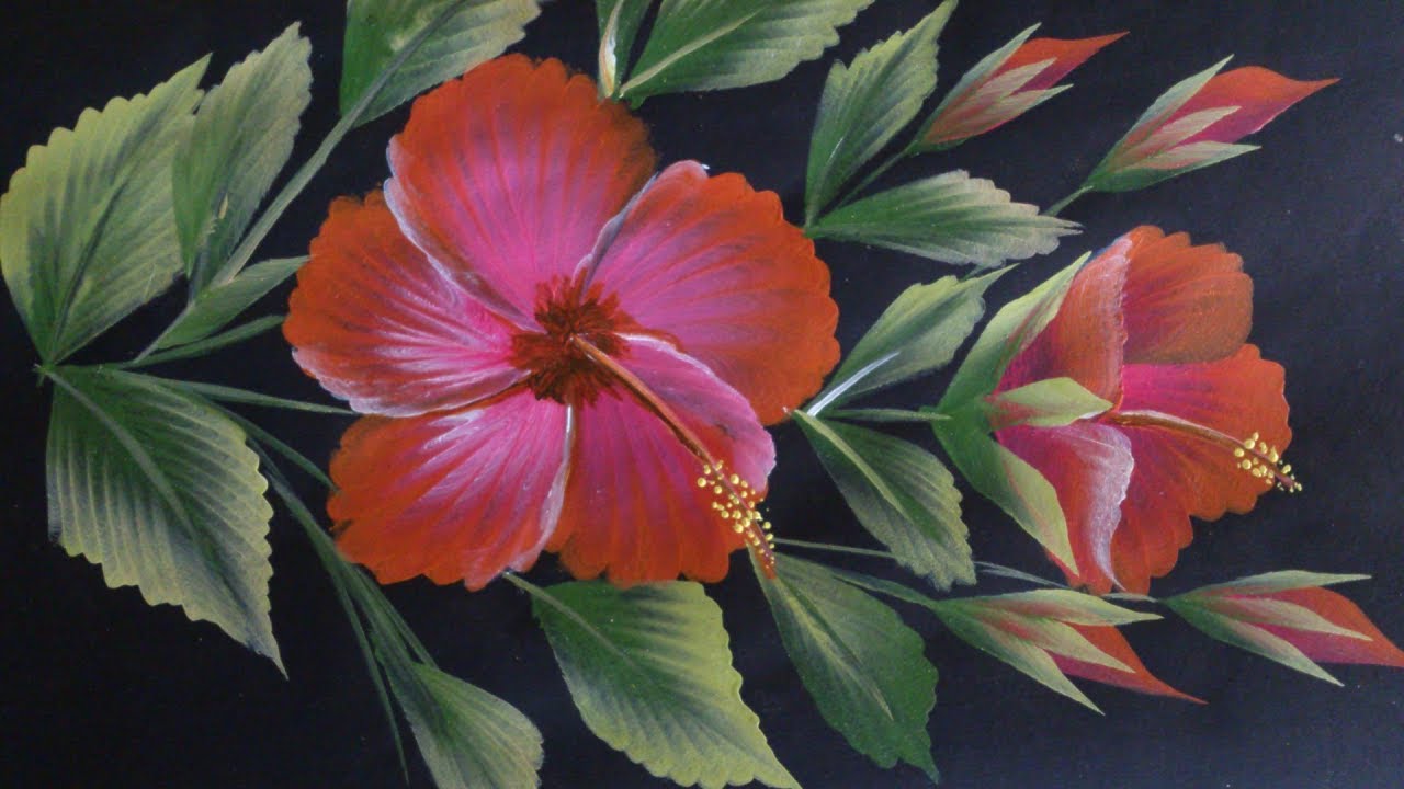 1280x720 One Stroke Painting Hibiscus Flower Painting. - One Flower Painting