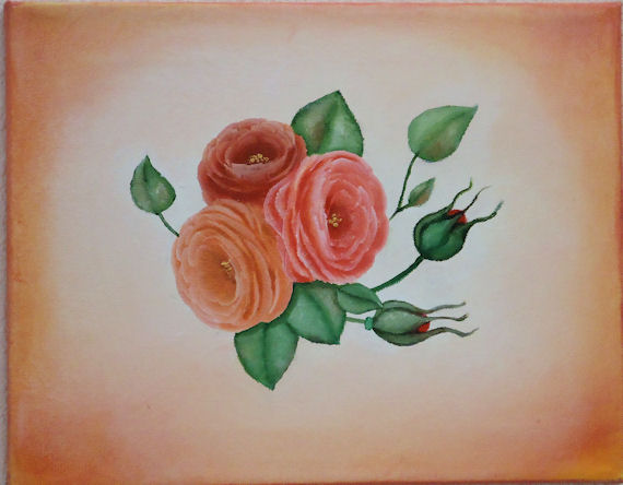 570x444 Flower Painting Of Three Roses And Rosebuds. - One Flower Painting