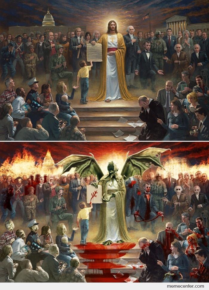 700x972 One Nation Under Godcthulhu By Ben - One Nation Under God Painting