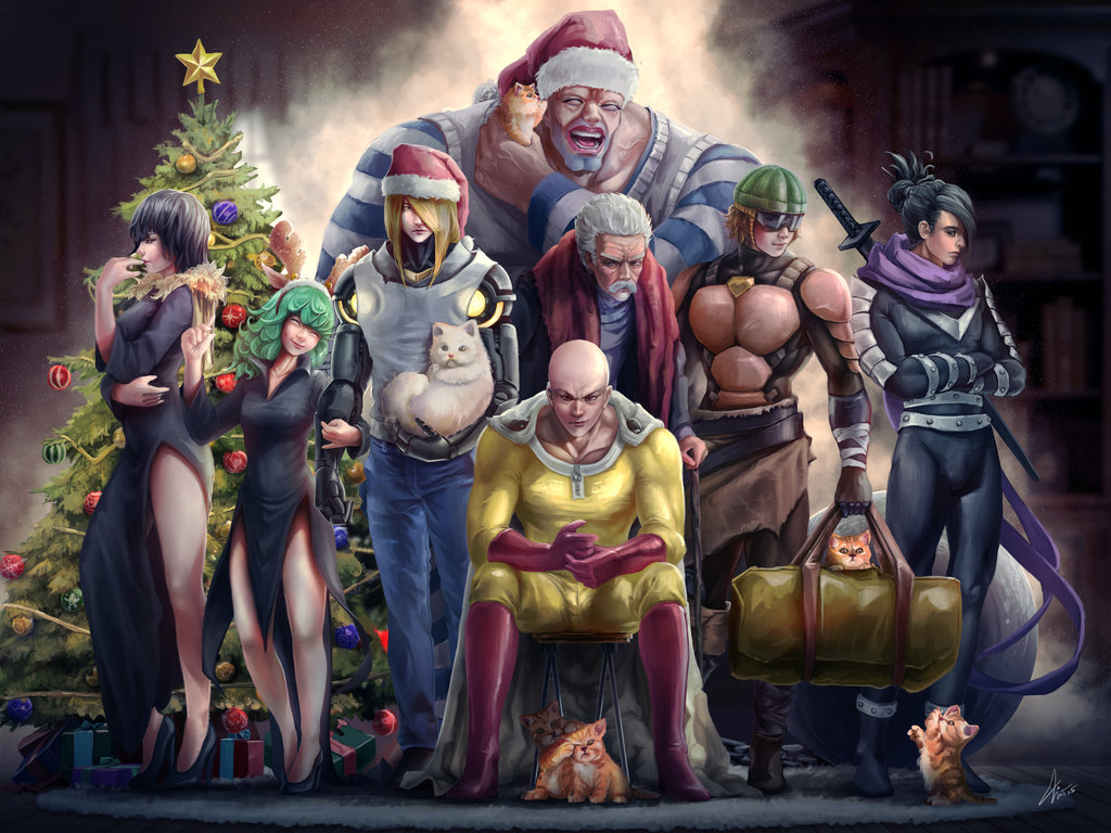 1024x768e Punch Man Christmas 2015 By Chewiebaka - One Punch Man Painting