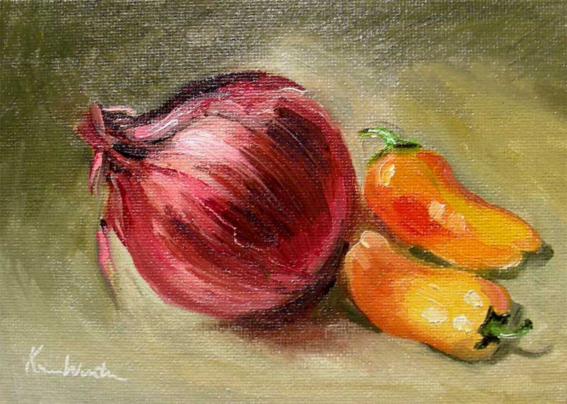 800x571 Onion And Peppers Karen Winters Daily Painting - Onion Painting