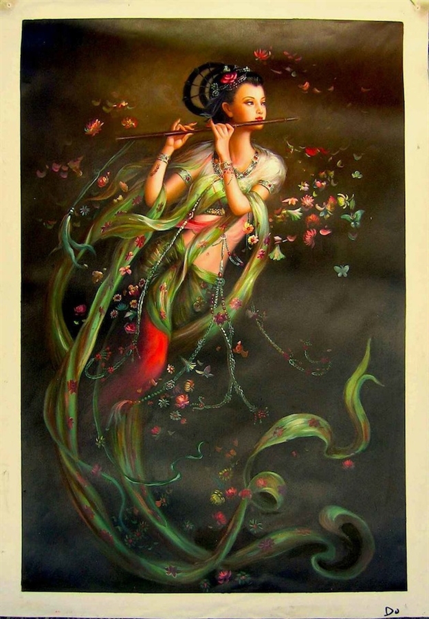 624x900 Goddess Playing Flute - Op Painting