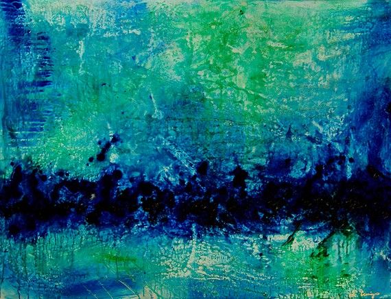 570x436 Opal Painting Abstract Art Blue Artwork Modern Green Aqua Large - Opal Painting