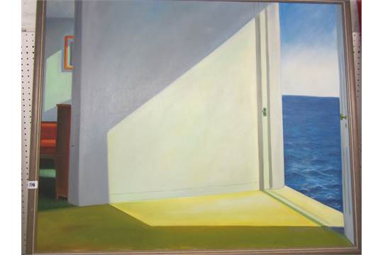 540x360 Edward Hopper, Signed Painting On Canvas Surreal Compositition - Open Door Painting