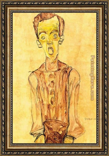 444x633 Egon Schiele Portrait With An Open Mouth Framed Painting For Sale - Open Mouth Painting