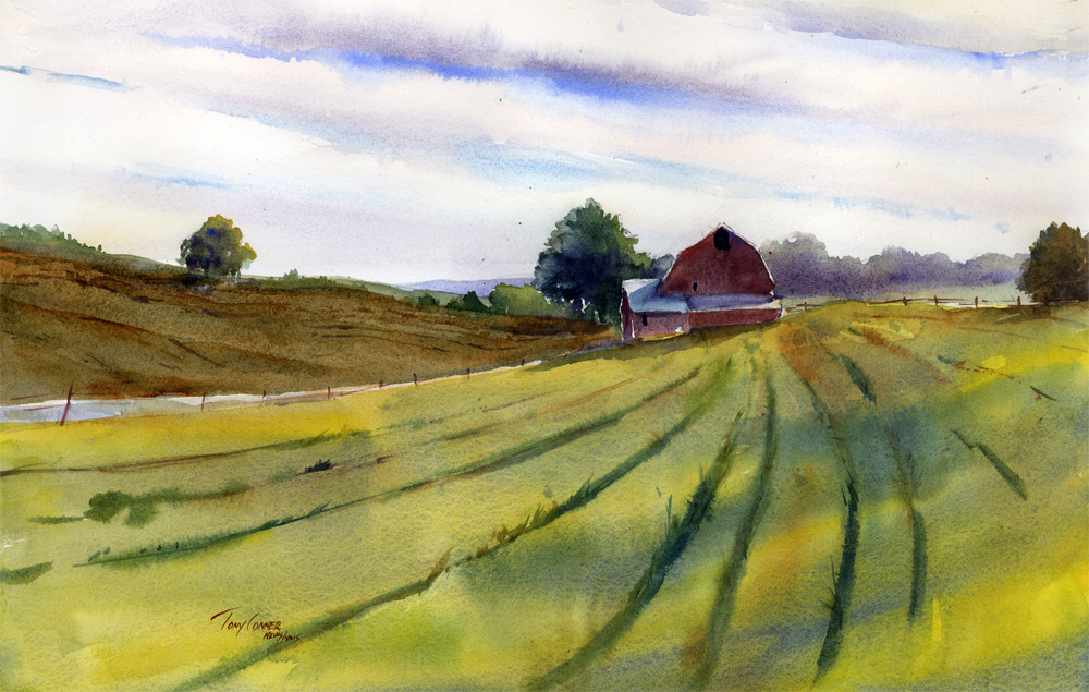 1000x635 Open Fields Original Watercolor Landscape Painting Vermont - Open Painting