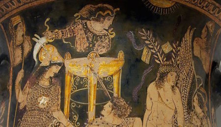 450x260 Pythia Oracle Priestess In The House Of Snakes Serpent Sanctum - Oracle Of Delphi Painting