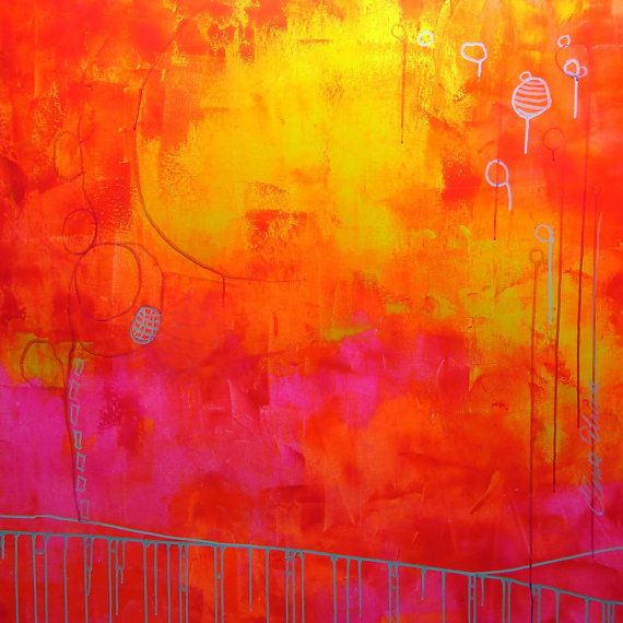 570x570 Elena Pink Orange Abstract Painting Large Painting 40x40 - Orange Abstract Painting