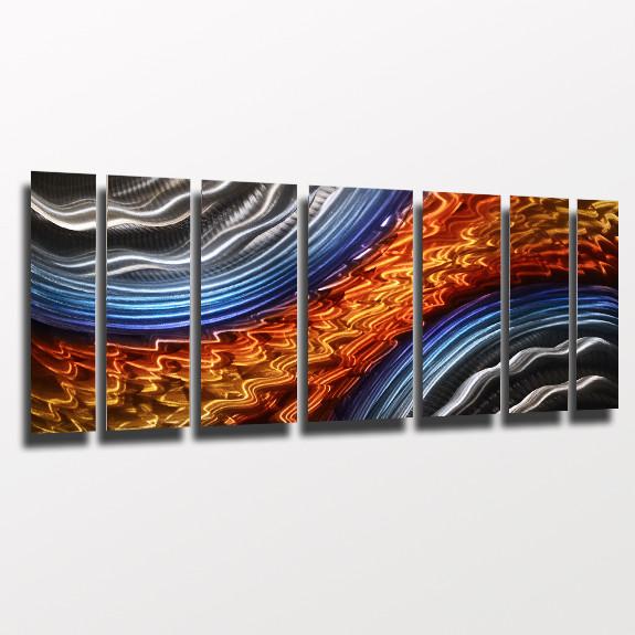 575x575 Titan Storm 68x24 Large Modern Abstract Metal Wall Art - Orange Abstract Painting