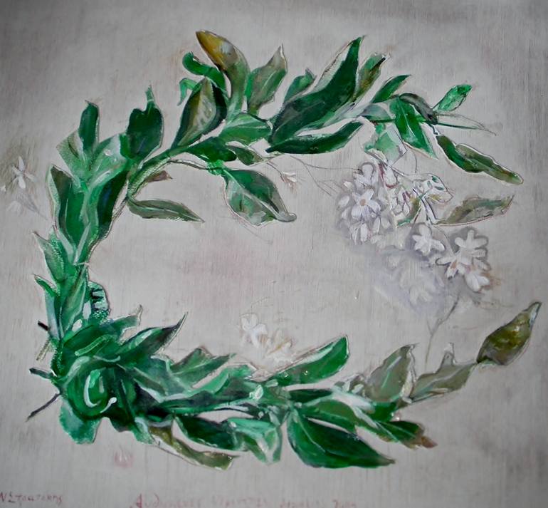 770x713 Saatchi Art Wreath Of Orange Blossom Painting By Nikos Stratakis - Orange Blossom Painting