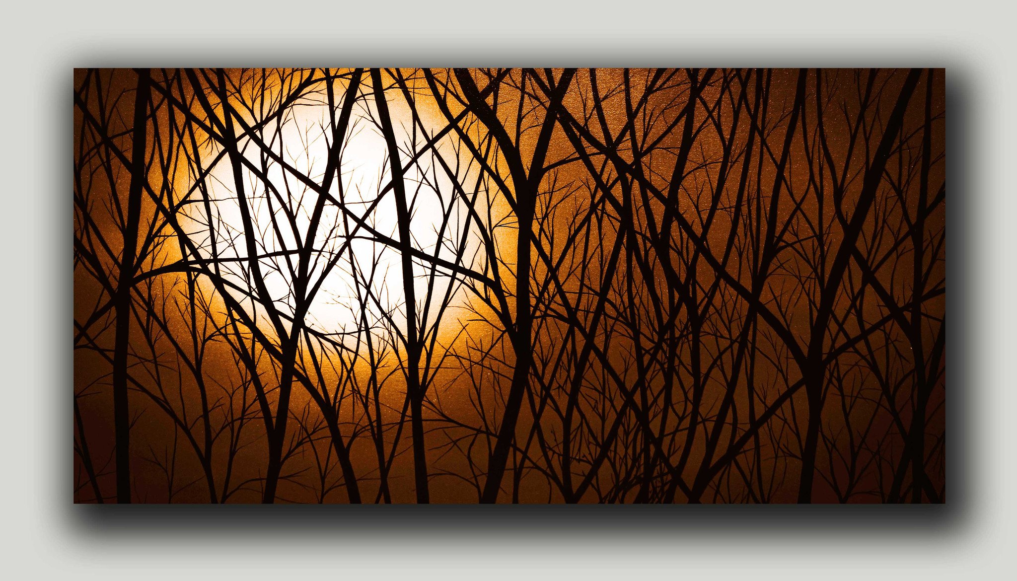 2048x1170 Moonlight (Orange) Gallery Wrapped Canvas Art - Orange Canvas Painting