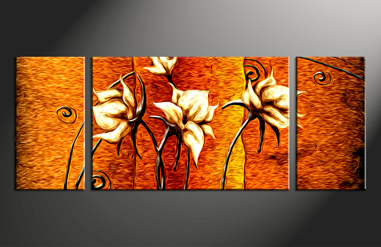 760x493 3 Piece Floral Orange Huge Canvas Oil Paintings - Orange Canvas Painting