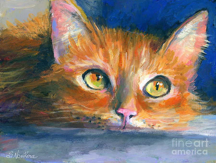 900x677 Orange Tubby Cat Painting Drawing By Svetlana Novikova - Orange Cat Painting