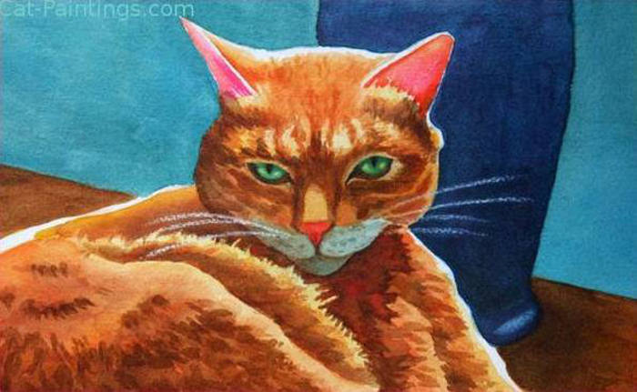 700x431 Original Cat Art Ooak - Orange Cat Painting